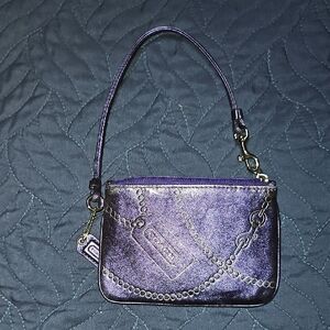 Coach Metallic Purple Skinny Wristlet with Chain Detail Amazing Condition